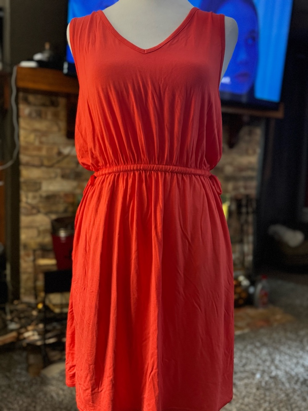 Maurices Coral-Red Sleeveless V-Neck Elastic Waist Mini Dress